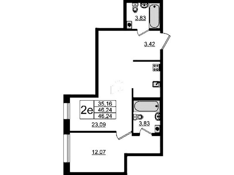 1-комнатная квартира 46.24 м², 11/13 эт., Апарт-отель «Zoom Черная речка»